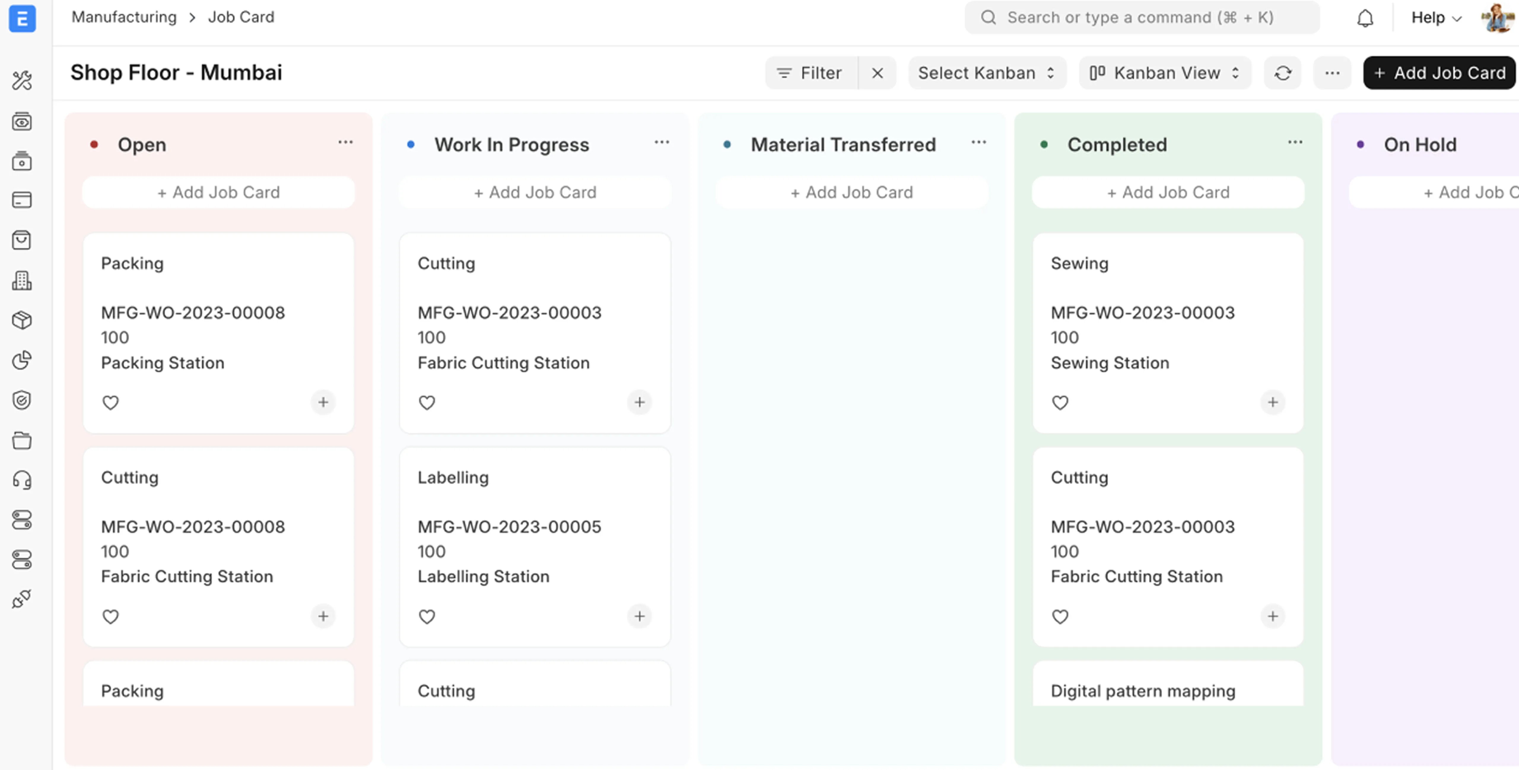 AXERP Manufacturing Job Cards